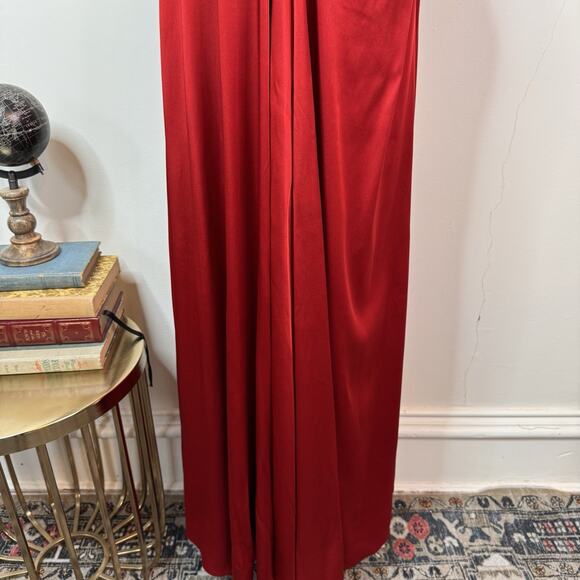Talbot Runhof Draped Wrap Detail Sleeveless Crepe Satin Gown Red Size 8 Formal - Picture 4 of 16
